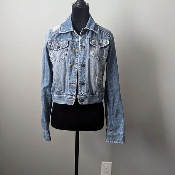 Jean Denim Jacket Size M Distressed Crop - Picture 2 of 8